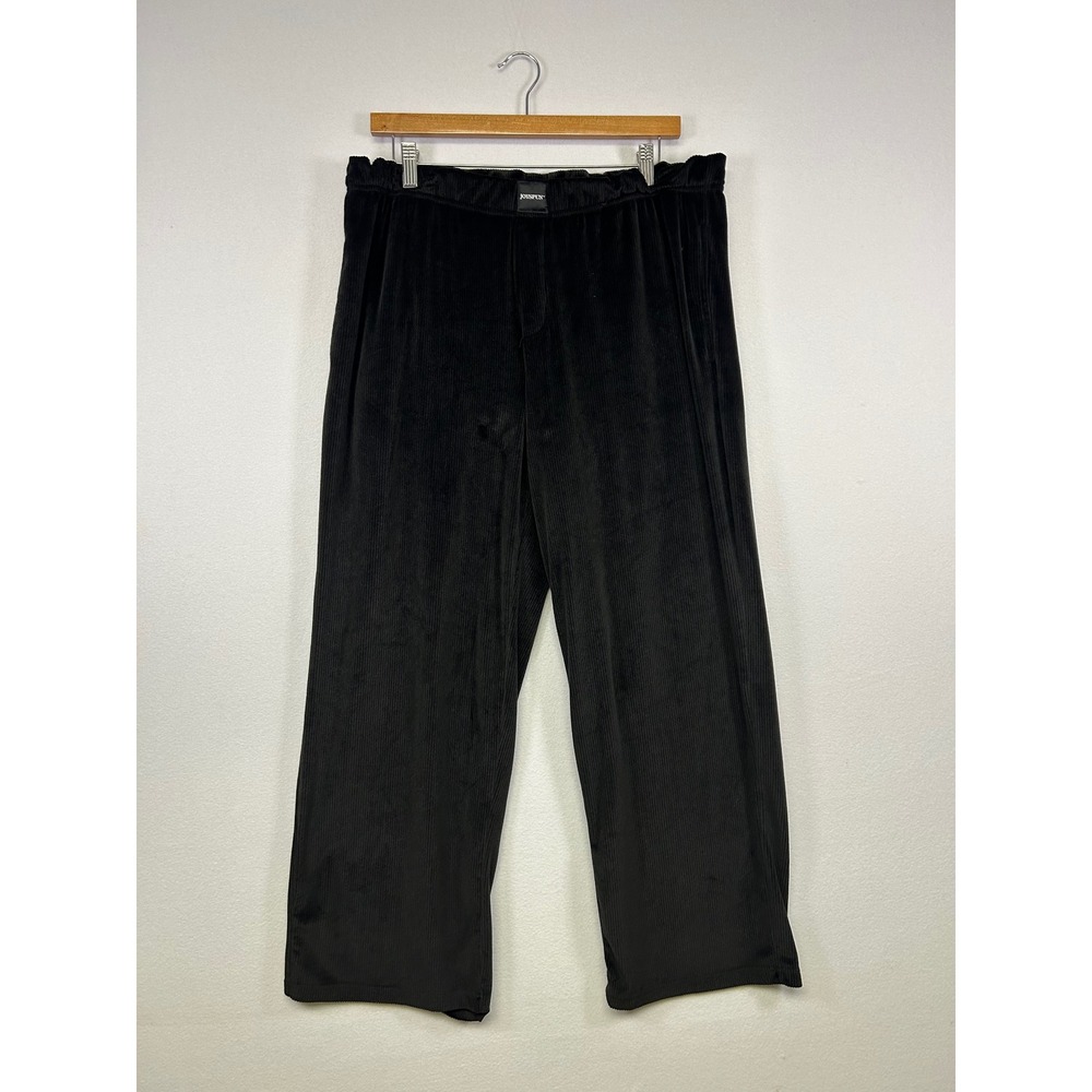 Cozycore Joyspun Womens L Black Ribbed Velour Wide Leg Lounge Pants Pajamas